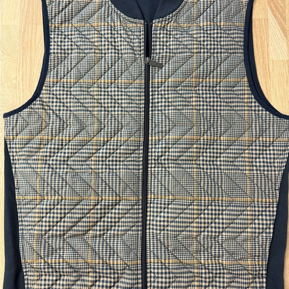 PERRY ELLIS PONTE KNIT PLAID QUILTED VEST - Picture 2 of 6